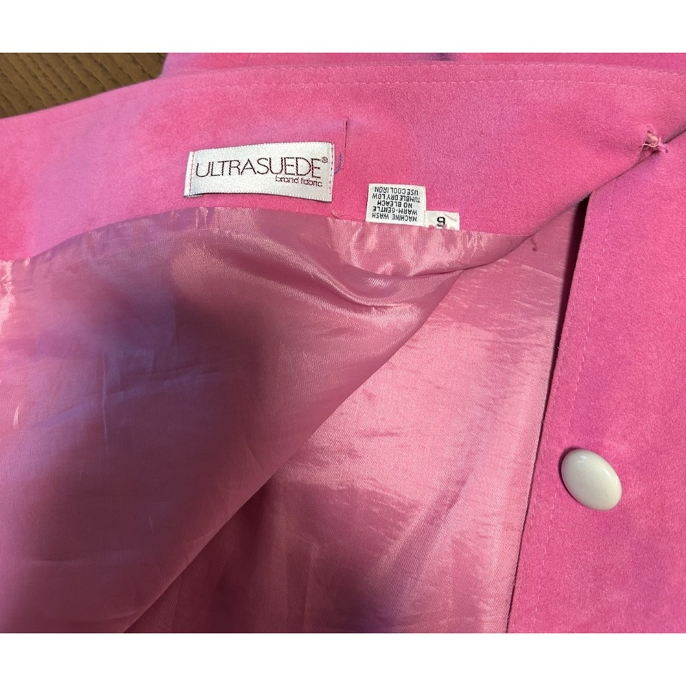 Vintage Women's Ultrasuede‎ Bubble Gum Electric Pink Long Trench Coat Size 6 - Picture 13 of 13